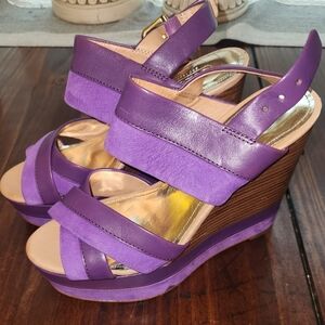 Coach Purple Suede & Leathet Wedge Heel Sandals Sz 6